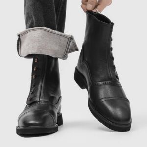 MOCK BUTTONED VELCRO HIGH CAP TOE BOOTS